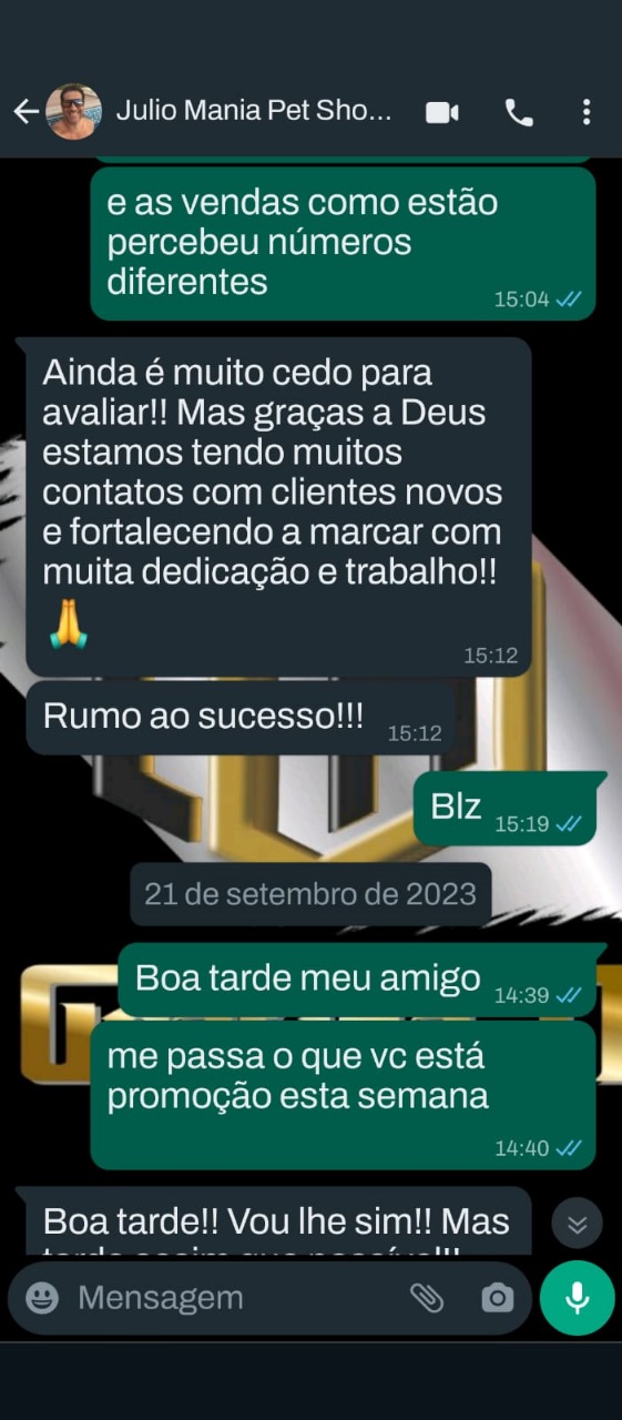 Print original da conversa pelo WhatsApp com Julio · Mania Pet Shop