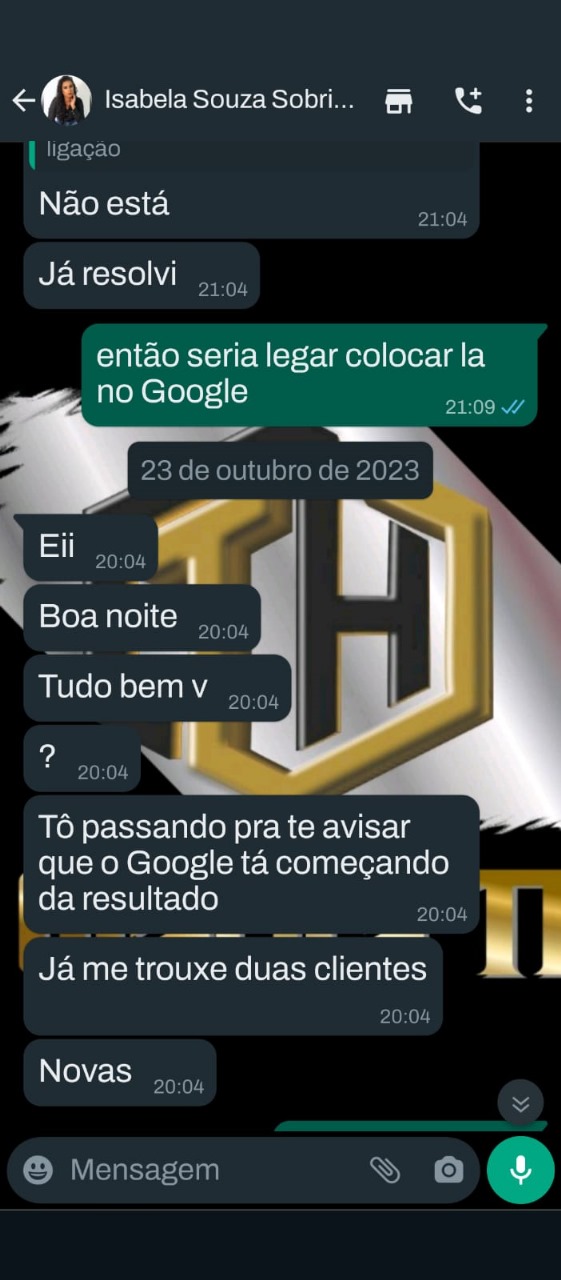 Print original da conversa pelo WhatsApp com Isabela Souza